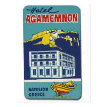 Old Advert Nafplio Greece Hotel Agamemnon Post Card