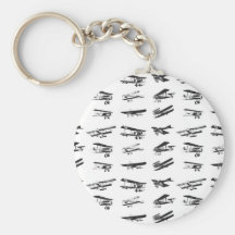 Old aeroplanes in black and white, vintage aircraf keychain