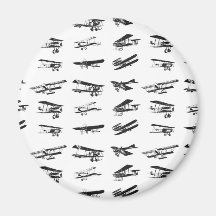Old aeroplanes in black and white, vintage aircraf fridge magnet