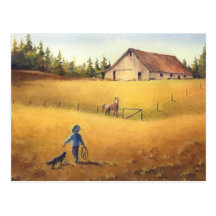 OLD BARN, APPALOOSA BOY & DOG by SHARON SHARPE Post Cards