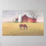 OLD BARN, SILO & HORSE by SHARON SHARPE Print