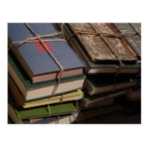 Old book stack post card