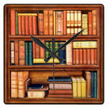 Old Books Library Bookshelf Wall Clock