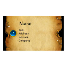 OLD BROWN PARCHMENT, GEM STONE, MONOGRAM blue Business Card Templates