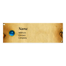 OLD BROWN PARCHMENT, GEM STONE, MONOGRAM blue Business Cards