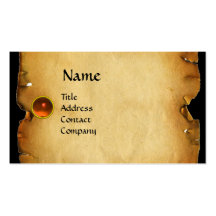 OLD BROWN PARCHMENT, GEM STONE, MONOGRAM orange Business Card Templates