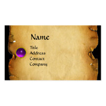 OLD BROWN PARCHMENT, GEM STONE, MONOGRAM purple Business Card
