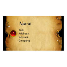OLD BROWN PARCHMENT, GEM STONE, MONOGRAM red Business Cards