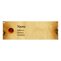 OLD BROWN PARCHMENT, GEM STONE, MONOGRAM red Business Card Template