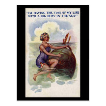 Old Comic Postcard - Fun with a big Buoy