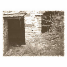 Old cottage in the woods. Sepia and white. Photo Sculptures