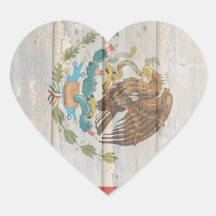 Old faded wood Mexican flag Heart Sticker