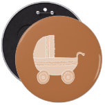 Old Fashioned Beige Baby Stroller on Brown. Pinback Buttons