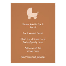 Old Fashioned Beige Baby Stroller on Brown. Personalized Invite
