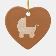 Old Fashioned Beige Baby Stroller on Brown. Ornament