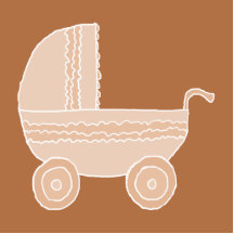 Old Fashioned Beige Baby Stroller on Brown. Acrylic Cut Out
