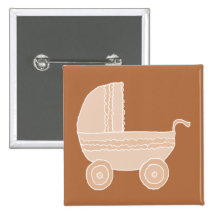 Old Fashioned Beige Baby Stroller on Brown. Pins