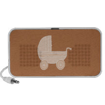 Old Fashioned Beige Baby Stroller on Brown. iPod Speakers