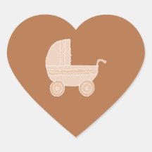 Old Fashioned Beige Baby Stroller on Brown. Sticker