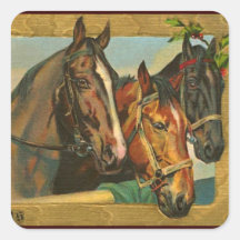 Old fashioned country Merry Christmas Square Stickers