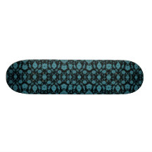 Old Fashioned Floral - Aqua On Black Skateboard Decks
