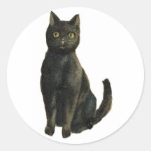 Old Fashioned Halloween Black Cat Round Sticker