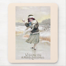 Old Fashioned Ice Skater Vintage Christmas Mousepad