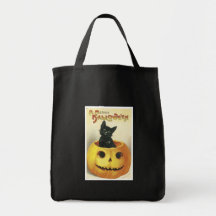 Old Fashioned Merry Halloween Cat Canvas Bag