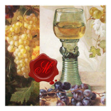 OLD GRAPE VINEYARD WINE TASTING PARTY RED WAX SEAL PERSONALIZED ANNOUNCEMENT