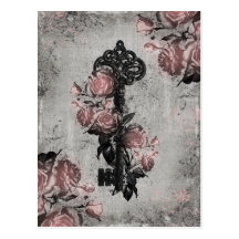 Old Key and Roses Post Card