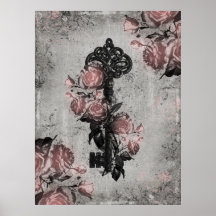 Old Key and Roses Print