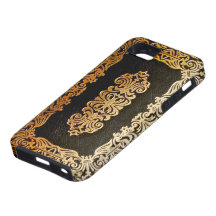 Old Leather Black & Gold Book Cover Case For The iPhone 5