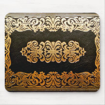 Old Leather Book Cover Black and Gold Mousemat