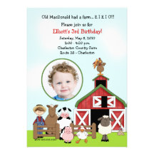Old MacDonald EIEIO Farm Barnyard Birthday PHOTO Custom Invitations