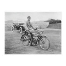 Old Motorcycle with Lantern Headlight Stretched Canvas Print