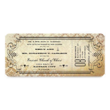 Old Paper Ticket Flourish Typography Wedding Custom Invite