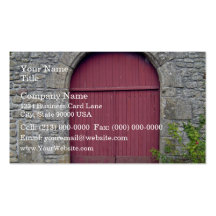 Old Red Door Against An Old Stone Wall Business Card Template