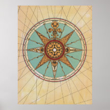 Old Renaissance windrose compass rose map print