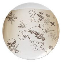 Old Treasure map on scroll Party Plates