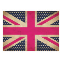 Old Union Jack in Pink Flag Invitation
