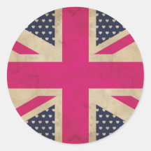 Old Union Jack in Pink Flag  Stickers