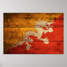 Old Wooden Bhutan Flag Print
