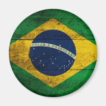 Old Wooden Brazil Flag Magnet