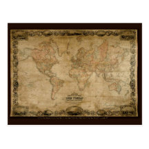OLD WORLD MAP TRAVEL OFFICE INVITATION POSTCARD