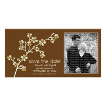 Olive/Brown Cherry Blossom Save the Date Photocard Personalized Photo Card
