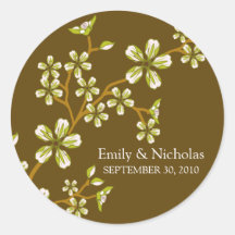 Olive Cherry Blossom/Brown Wedding Invitation Seal Stickers