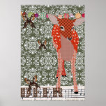 Olive Damask Amber Deer Poster
