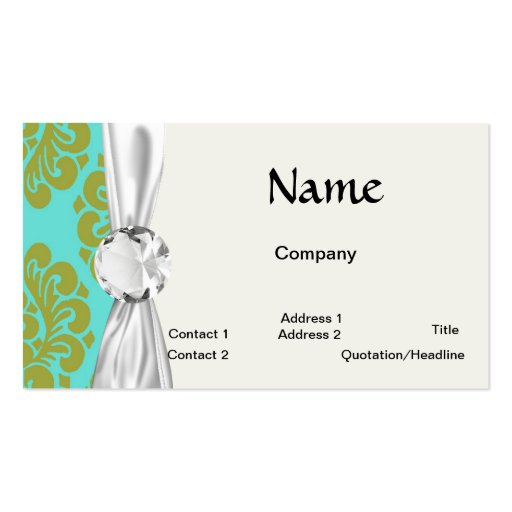 olive green and aqua aquamarine fleur damask business card template