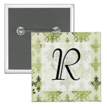 olive green distressed damask pinback button