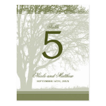 Olive Green Oak Tree Fall Wedding Table Number Post Card